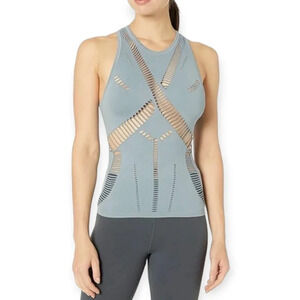 Alo Yoga Line Slashed Tank Top in Haze Blue Seamless Racerback Small